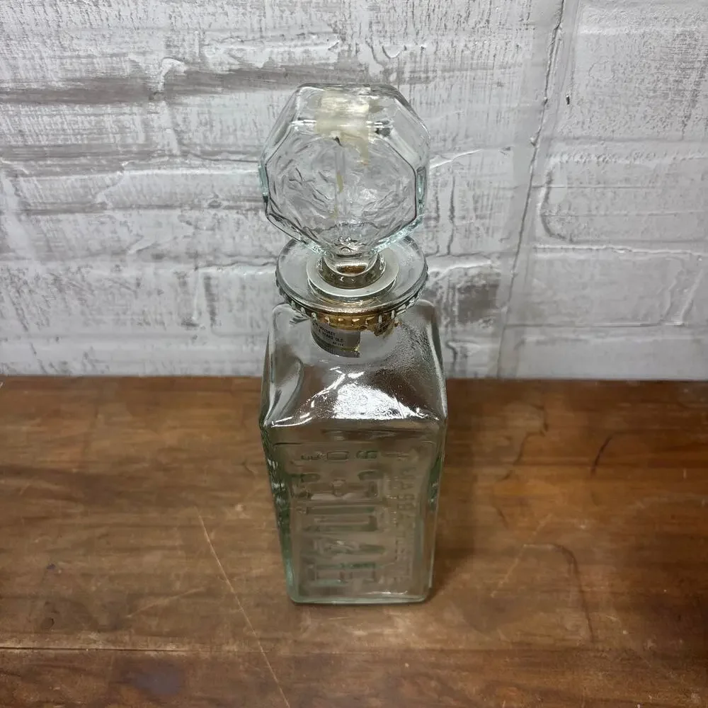 Vintage License Plate Glass Whiskey Decanter with Stopper